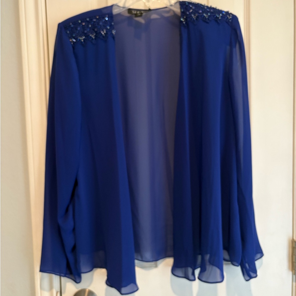 S.L. Fashions Royal Blue Sheer Open Front Jacket